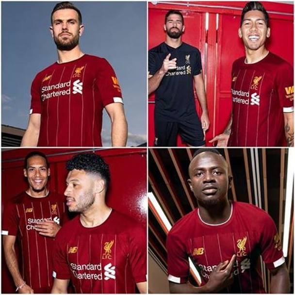 I giocatori del Liverpool in posa per presentare la nuova maglia. Foto: Instagram Liverpool